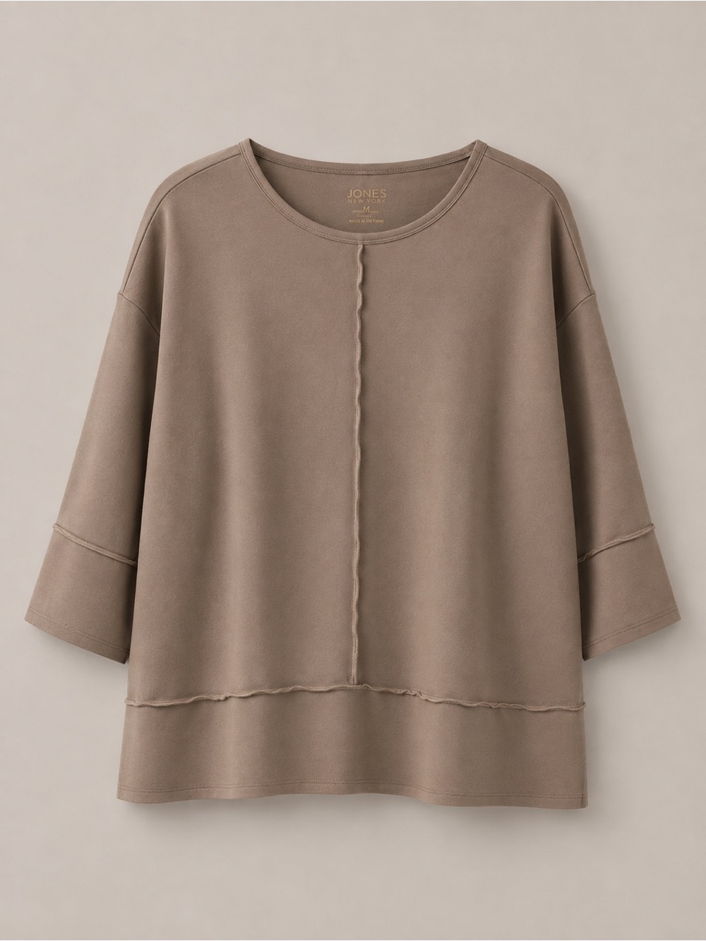 Jones New York Taupe Boxy Seam-Accent Sweatshirt